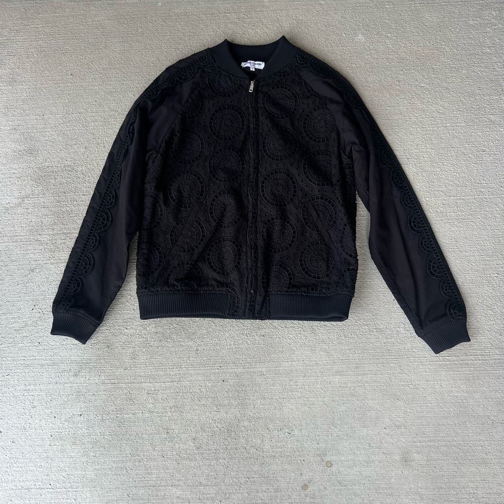 Opening Ceremony Womens‎ Bomber Jacket Size Small Black Broderie Anglaise Zip